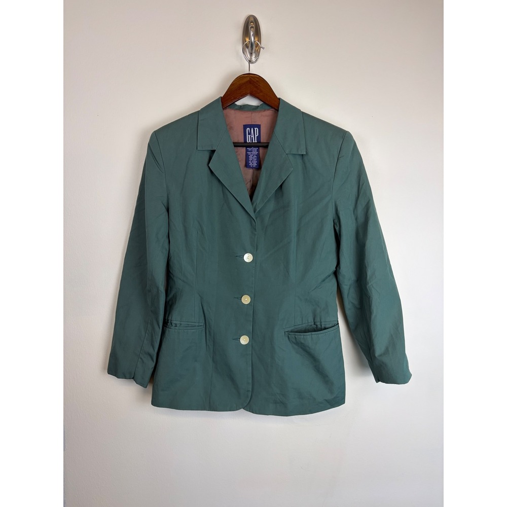 Vintage 90s Gap Blazer 8 Green Cotton 3-Button Career Jacket Preppy Academia